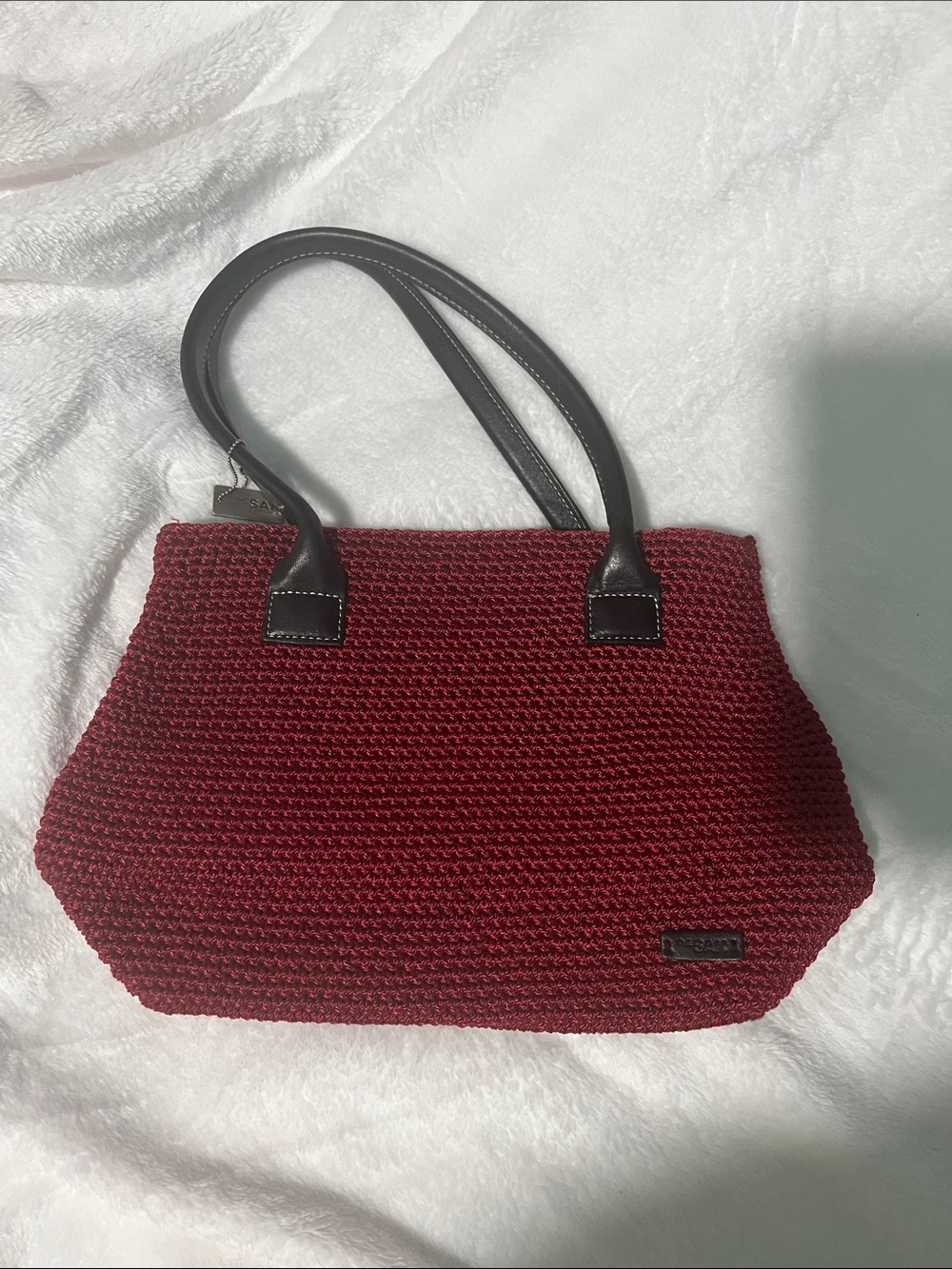 The Sak Burgundy Knit Tote with Black Handles